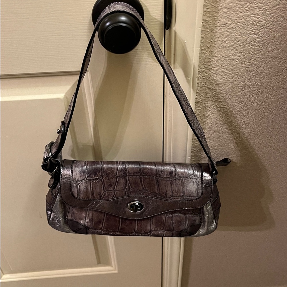 Classic Croc-Embossed Shoulder Bag in Dark Brown